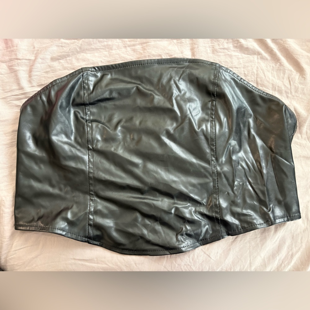Black faux leather tube top.